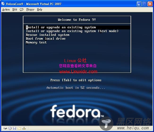 在Virtual PC 2007虚拟机下安裝Fedora Core 9全程图解