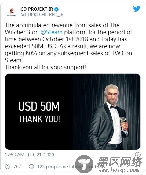 仅最近2年时间 《巫师3》Steam销售额超5000万美元 