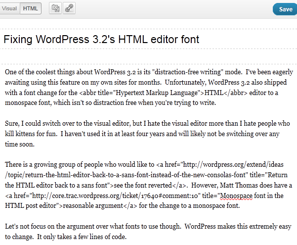 修改Wordpress 3.2 HTML 编辑器的字体