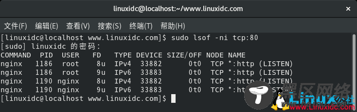 使用lsof命令查找在Linux中侦听指定端口的进程