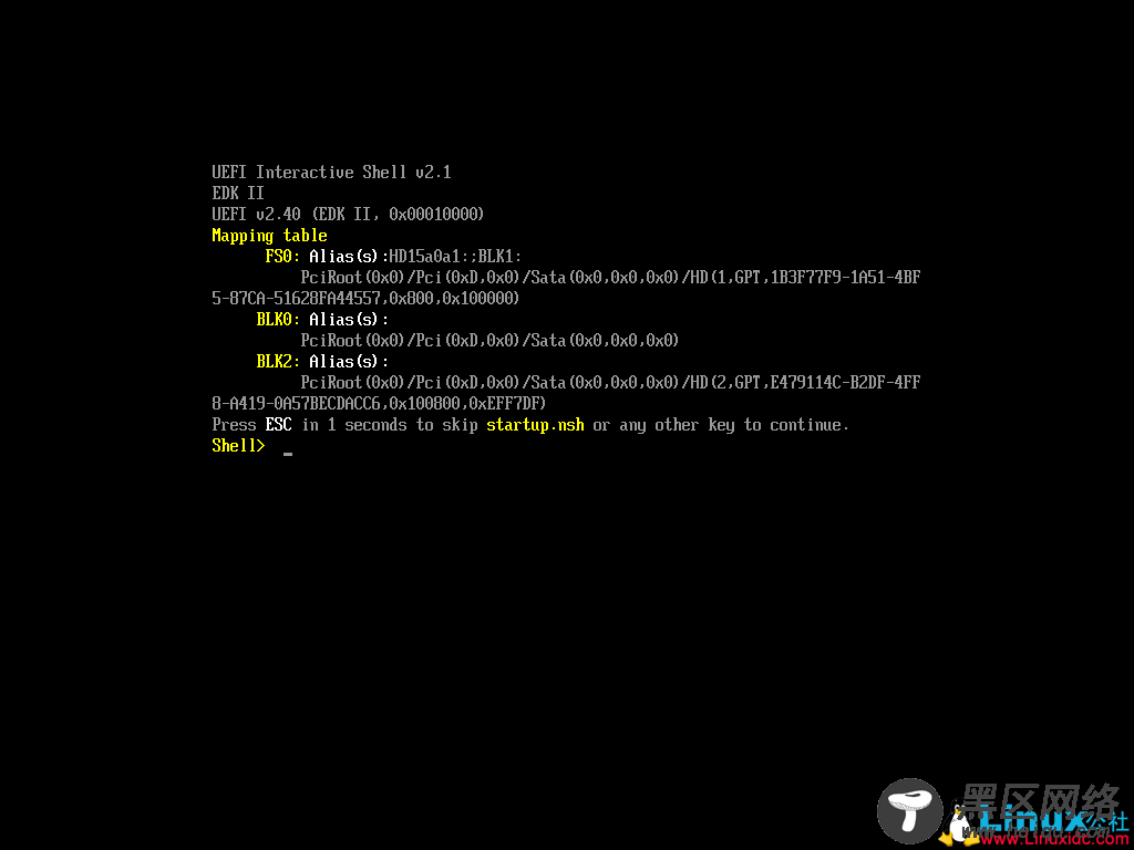 启动后直接进入UEFI Interactive Shell