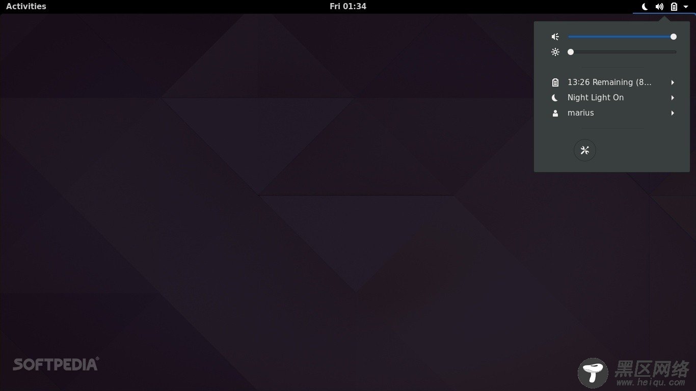 GNOME 3.24 desktop - System menu