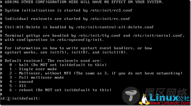 Linux的/etc/inittab文件中init级别设置成6（重启）或