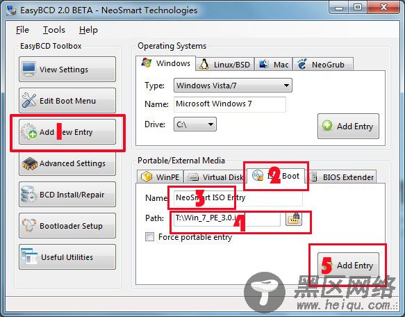 如何使用EasyBCD 2.0引导ISO文件安装系统