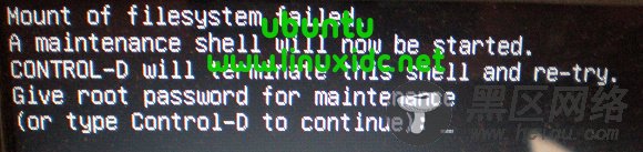 Ghost XP后Ubuntu开机出现CMount of filesystem failed