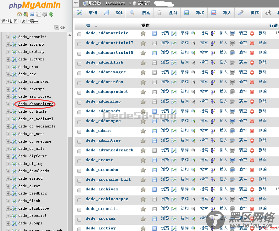 DEDECMS删除系统自带频道模型的办法