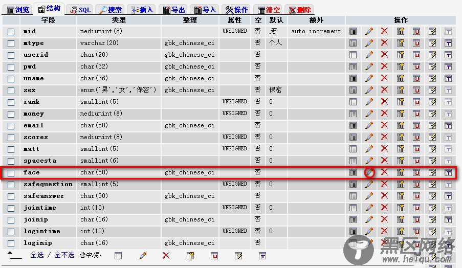 织梦会员中心member表face字段类型及长度如何修改？