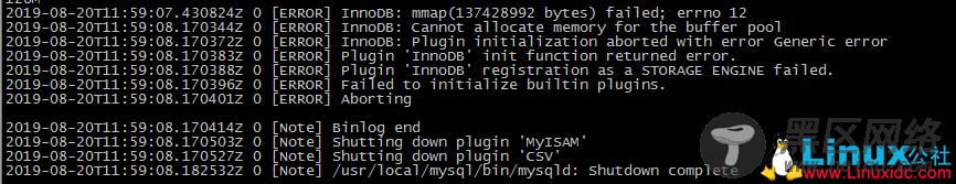 MySQL 启动提示 Cannot allocate memory for the buffer pool