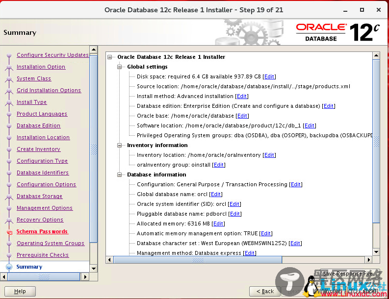 Oracle Linux 7.4 安装 Oracle 12C