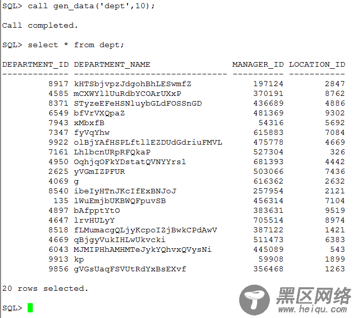 Oracle用随机数据填充表