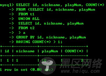 MySQL实现差集(Minus)和交集(Intersect)