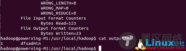Hadoop单机WordCount输出结果