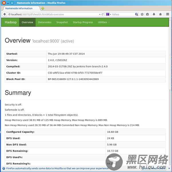 Ubuntu 14.04下安装Hadoop2.4.0 （伪分布模式）