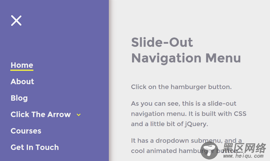 jQuery+CSS实现一个侧滑导航菜单代码