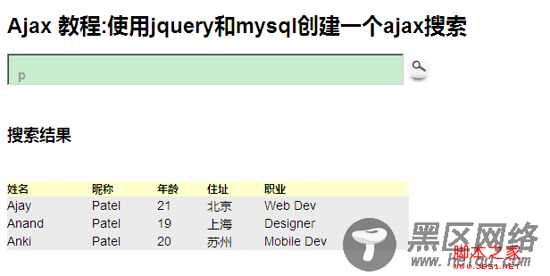 jquery创建一个ajax关键词数据搜索实现思路