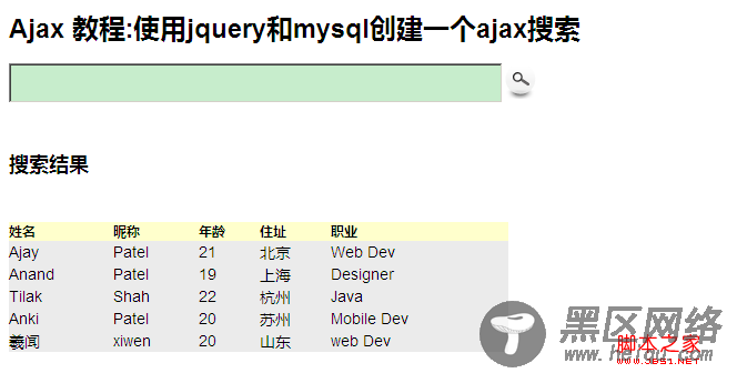 jquery创建一个ajax关键词数据搜索实现思路