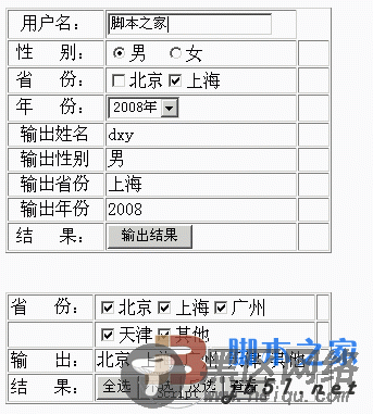 Jquery操作radio,checkbox,select表单操作实现代码