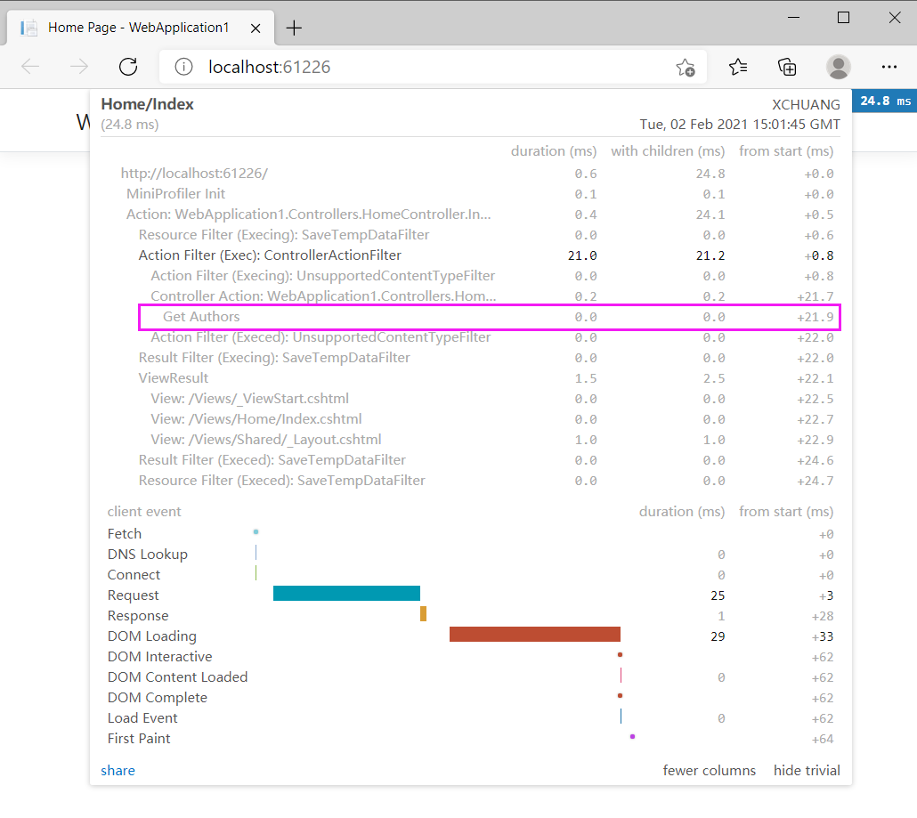 在 ASP.Net Core 中利用 MiniProfiler的要领