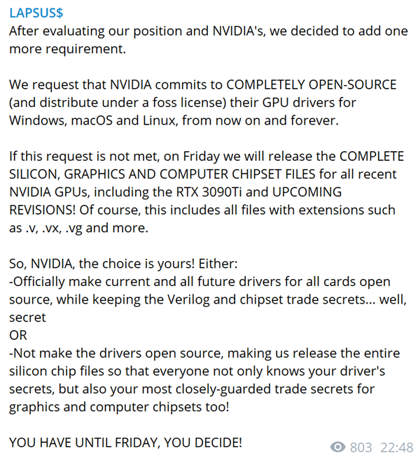 黑客公开威胁NVIDIA：驱动必须开源 否则走着瞧！